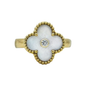Van Cleef & Arpels Vintage Alhambra 18K Yellow Gold Mother-of-Pearl and Diamond Ring