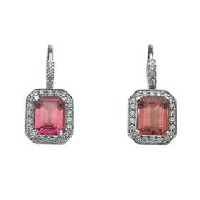 Penny Preville 18K White Gold Pink Tourmaline and Diamond Halo Drop Earrings