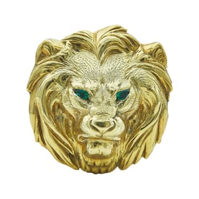 Cartier Lion Head 18K Yellow Gold Emerald Convertible Pendant Brooch