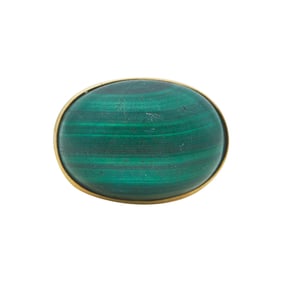 14K Yellow Gold Malachite Cabochon Ring