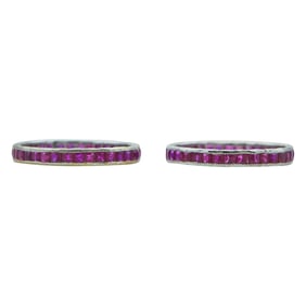 Lot of 2 14K White Gold Ruby Eternity Band Rings