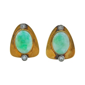 Renato Cipullo 18K Yellow Gold and 14K White Gold Jade and Diamond Triangular Earrings