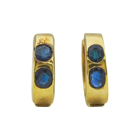 14K Yellow Gold Oval-Cut Sapphire Huggie Hoop Earrings