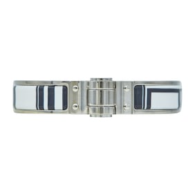 Hermès Base Metal Black and White Enamel Hinged Bangle Bracelet