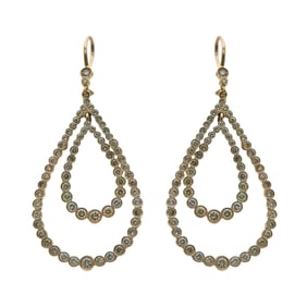 14K Rose Gold Graduated Faint Brown Diamond Double Loop Drop Earrings