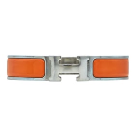 Hermès Clic H Base Metal Orange Enamel Hinged Bangle Bracelet