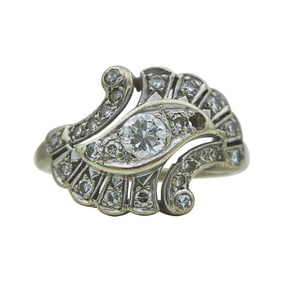 14K White Gold Diamond Cluster Bypass Ring