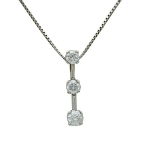 14K White Gold Three Stone Diamond Drop Pendant Necklace