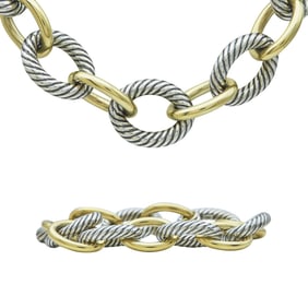 David Yurman Cable Large Link 18K Yellow Gold and Sterling Silver Necklace and Bracelet