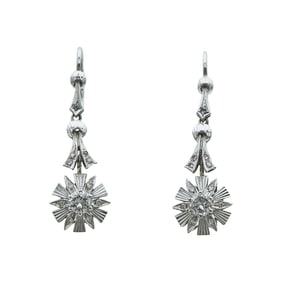 18K White Gold Diamond Floral Drop Earrings