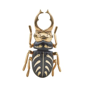 14K Rose Gold Enamel and Diamond Beetle Brooch Pin