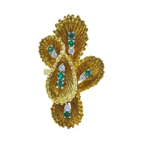 18K Yellow Gold Emerald and Diamond Petals Ring