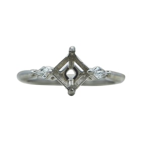 Platinum Kite-Shaped Diamond Side Stone Engagement Ring Setting