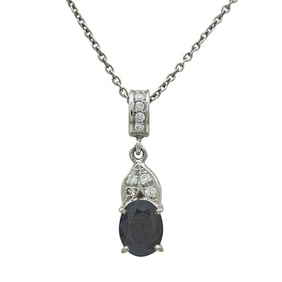 18K White Gold Oval-Cut Sapphire and Diamond Accent Pendant Necklace