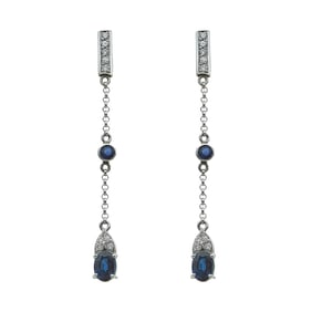 14K White Gold Sapphire and Diamond Dangle Drop Earrings