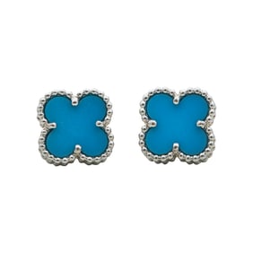 Van Cleef & Arpels Sweet Alhambra 18K White Gold Turquoise Stud Earrings
