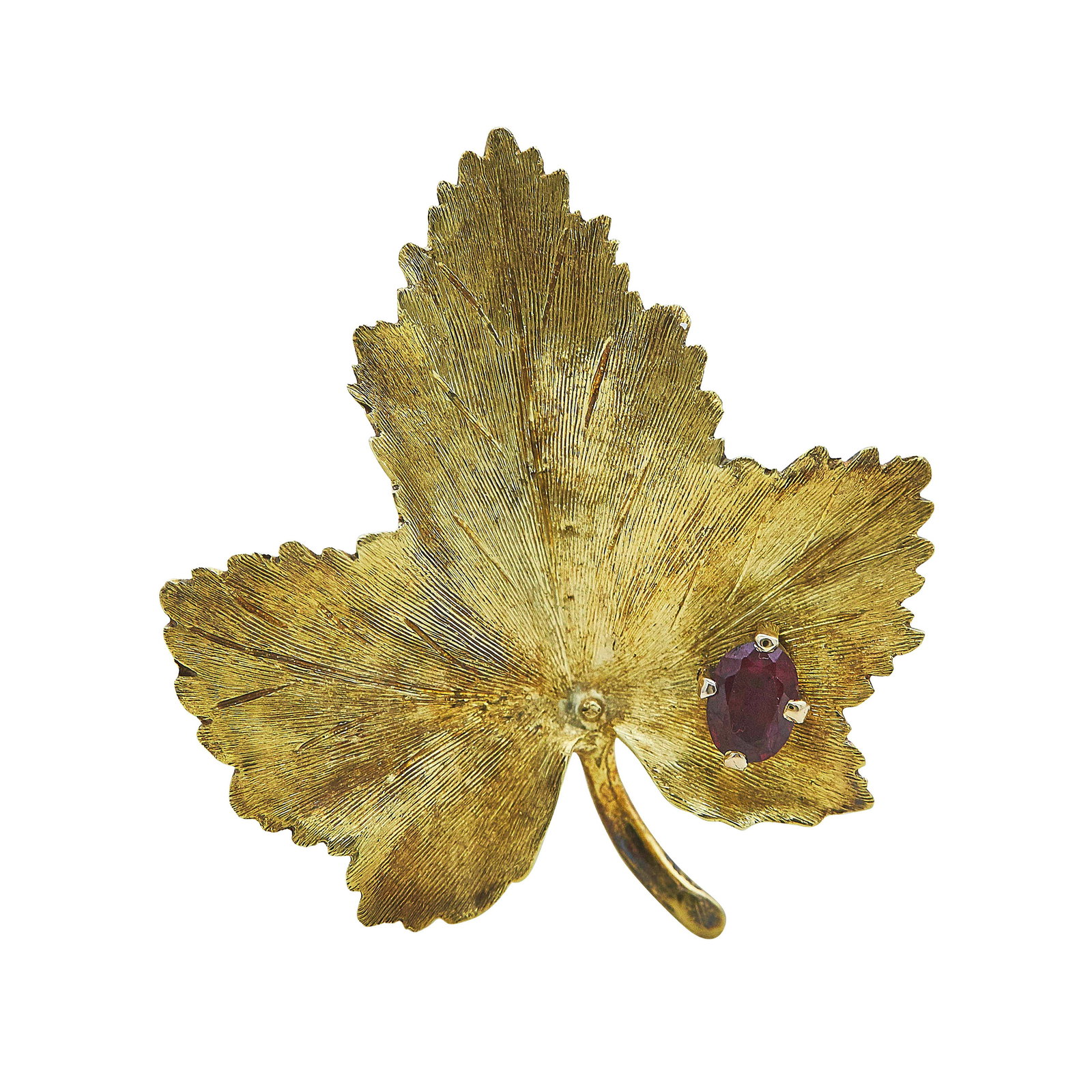 Attributed to Tiffany & Co. 18K Yellow Gold Ruby Maple Leaf Brooch Pin (1 of 4)