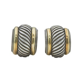 David Yurman Cable Sterling Silver and 14K Yellow Gold Half Hoop Earrings