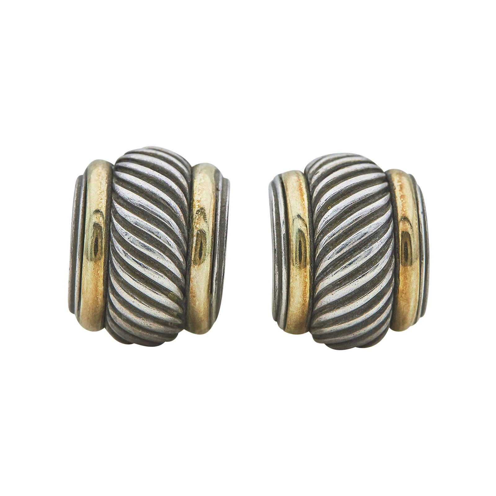 David Yurman Cable Sterling Silver and 14K Yellow Gold Half Hoop Earrings (1 of 3)