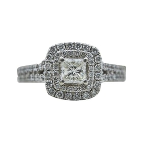 Vera Wang 14K White Gold 1/2 Carat Princess-Cut Diamond Double Halo and Hidden Sapphire Engagement