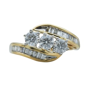 14K Yellow and White Gold Diamond Three Stone Bypass Ring