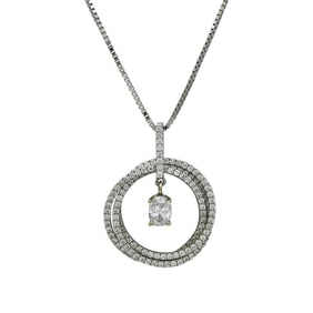 14K White Gold Articulated Diamond Circle Pendant Necklace
