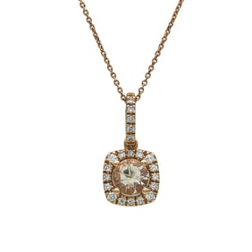 14K Rose Gold Morganite and Diamond Halo Pendant Necklace