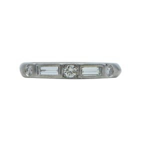 Platinum Round and Baguette-Cut Diamond Band Ring