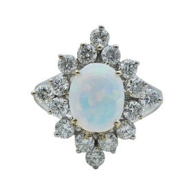 18K White Gold Synthetic Opal and Diamond Cluster Ring