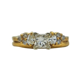 14K Yellow Gold Princess-Cut Diamond Engagement Ring and Wedding Band Bridal Set
