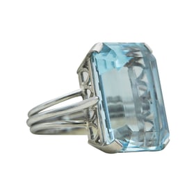 Platinum Emerald-Cut Aquamarine Cocktail Ring