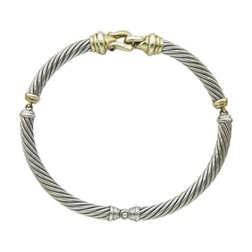 David Yurman Cable Buckle Sterling Silver and 14K Yellow Gold Ruby Cabochon Choker Necklace