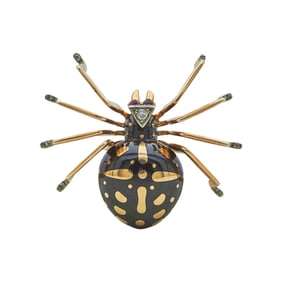 14K Rose Gold Enamel, Ruby and Diamond Spider Brooch Pin