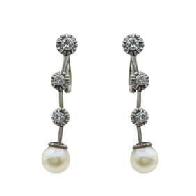 Platinum Diamond and Pearl Flexible Drop Earrings