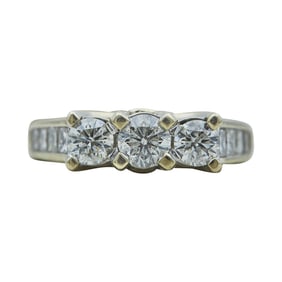 14K White Gold Three Stone Diamond Engagement Ring