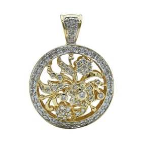 14K Yellow Gold Diamond Openwork Medallion Pendant