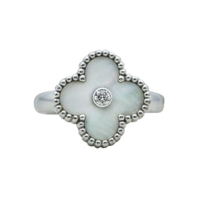 Van Cleef & Arpels Vintage Alhambra 18K White Gold Mother-of-Pearl and Diamond Ring