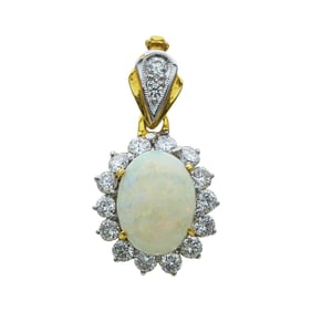 14K/18K Yellow Gold and Platinum Opal and Diamond Halo Drop Pendant