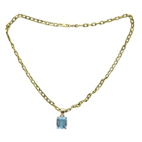 18K Rose Gold Aquamarine Pendant on 18K Yellow Gold Link Necklace