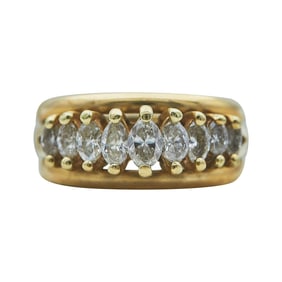 14K Yellow Gold 9 Stone Marquise-Cut Diamond Three-Band Ring