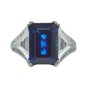 18K White Gold 7.22 carat Natural Heated Sapphire and Diamond Ring