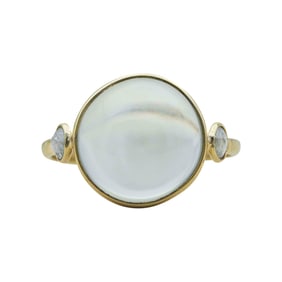 18K Yellow Gold Bezel-Set White Moonstone and Rose-Cut Diamond Ring