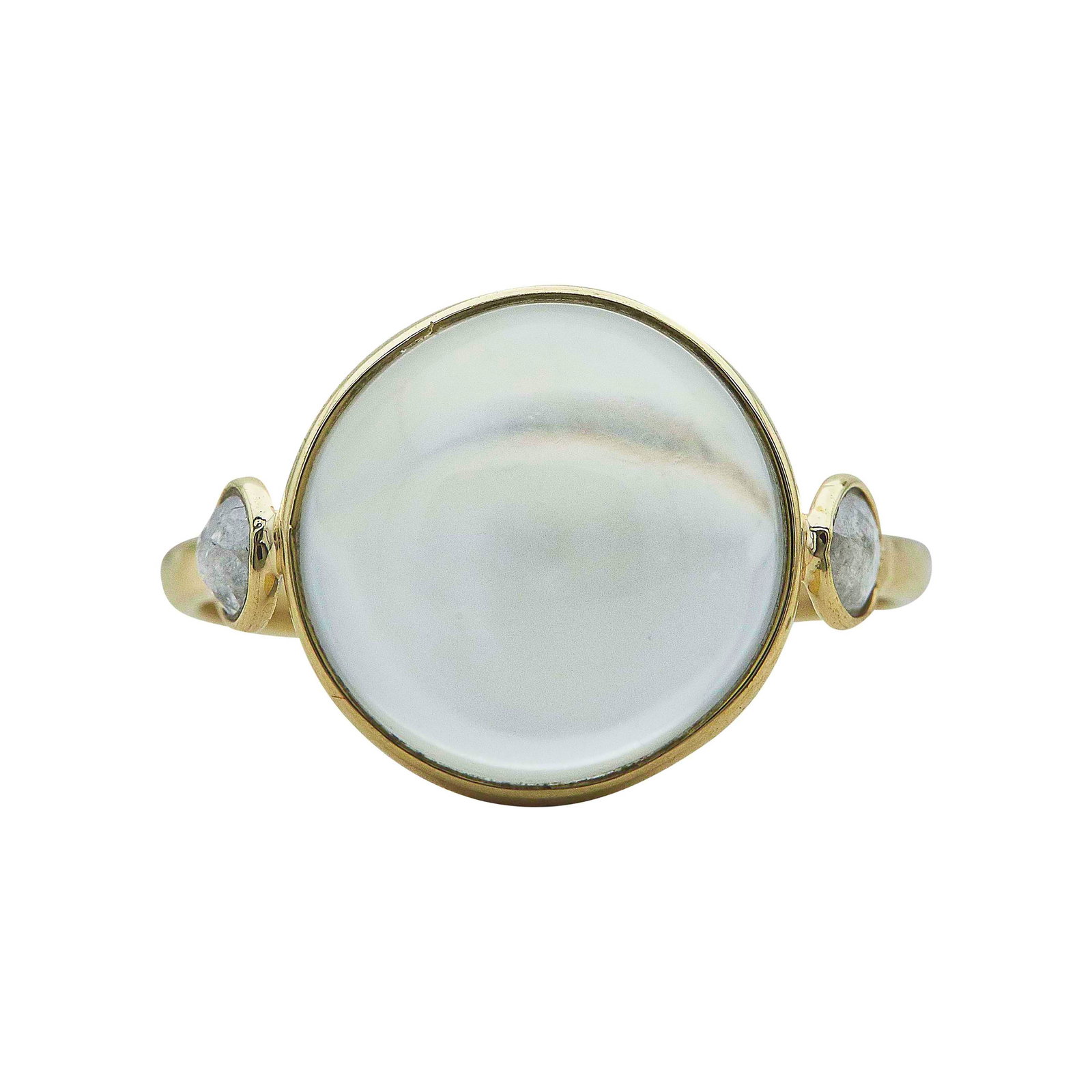 18K Yellow Gold Bezel-Set White Moonstone and Rose-Cut Diamond Ring (1 of 3)