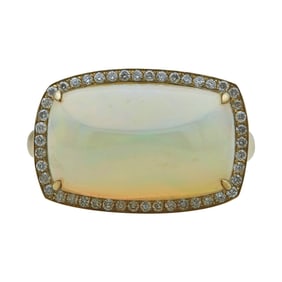 18K Yellow Gold Opal and Diamond Halo Ring