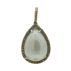 Silver and 14K Yellow Gold Moonstone, Orange Sapphire and Diamond Pendant