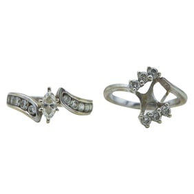 14K White Gold Marquise-Cut Diamond Engagement Ring and Diamond Jacket Band Bridal Set