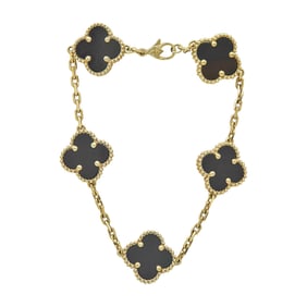 18K Yellow Gold Black Onyx Clover Bracelet