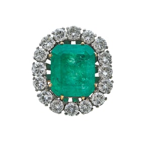 18K White and Yellow Gold 8 carat Emerald and Diamond Halo Ring