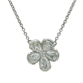 Crisscut 18K White Gold Diamond Flower  Pendant Necklace