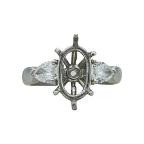 Platinum Diamond Three Stone Oval Engagement Ring Setting